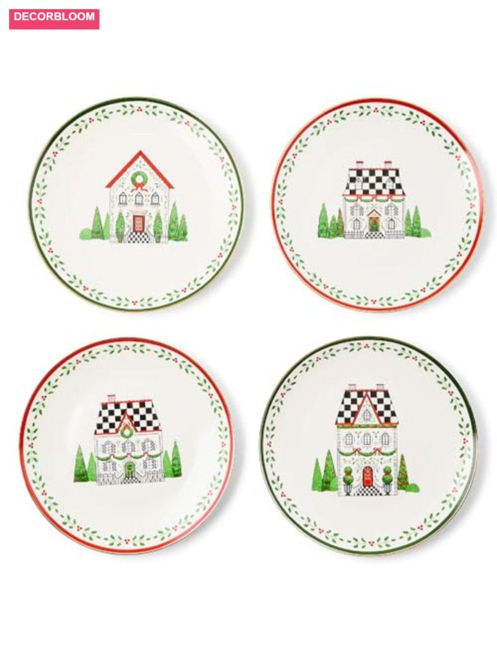 Ceramic Dessert Plates Set of 4 Handcrafted Christmas Holiday 8 Inch